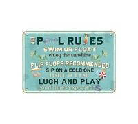 The Pool Rules Swim Or Float Enjoy The Sunshine Flip Flops Poster Vintage Targa in latta Bagno Casa Giardino Retro Store Cafe 20,3 x 30,5 cm Look Retro Poster in Metallo Cartello per Casa Fattoria