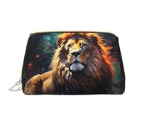 The Proud Lion - Trousse per cosmetici in pelle, impermeabile, con cerniera, da viaggio, per cosmetici, da donna, colore marrone, bianco, Taglia unica