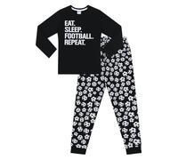 The Pyjama Factory - Pigiama lungo da ragazzo con scritta in inglese "Eat Sleep Football Repeat" Nero 7-8 Anni