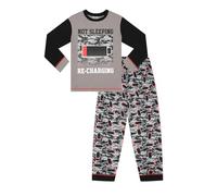 The PyjamaFactory - Pigiama da bambino con scritta "Not Sleeping Just Recharging", da 9 a 16 anni, colore: grigio/rosso Grigio 11-12 Anni