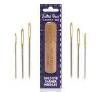 The Quilted Bear Aghi da rammendo con occhio dorato, 3/2/1-6 aghi da rammendo con occhio grande, per lana, in una custodia in legno inciso, aghi da cucito a mano per maglieria e uncinetto (misure