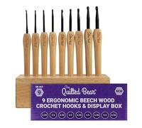 The Quilted Bear Set di uncinetti in legno di faggio con scatola, set di 9 uncinetti ergonomici con eleganti manici in legno di faggio e teste in acciaio resistente (scatola di visualizzazione in