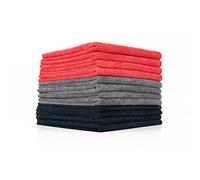 The Rag Company, panni multiuso in microfibra per la pulizia, grado commerciale, assorbenti, senza lanugine e segni, cucine, bagni, 300 g/m², 40,6 cm x 40,6 cm, rosso, grigio, nero (confezione da 12)