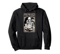 The Reader Book Lover Tarocchi Style Gothic Story Skeleton Felpa con Cappuccio