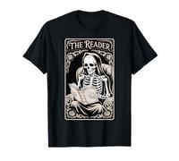 The Reader Book Lover Tarocchi Style Gothic Story Skeleton Maglietta