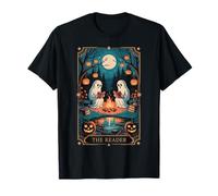 The Reader Bookish Cute Spooky Ghost Reading Book Tarot Card Maglietta