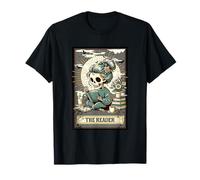 The Reader Scheletro Card Spooky Season Bookworm Halloween Maglietta