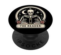 The Reader Tarot Skeleton Gothic Bookish Book Reading Lover PopSockets PopGrip Adesivo