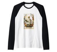 The Reader Tarot Skeleton Moon Floral Book Lover Maglia con Maniche Raglan