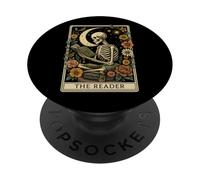 The Reader Tarot Skeleton Moon Floral Book Lover PopSockets PopGrip Adesivo