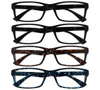 The Reading Glasses Company Nero Marrone Blu Lettori Valore 4 Pacco Stile Designer Uomo Donna Rrrr92-1123 +1,50 - 88 Gr