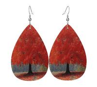 The Red Maple Tree, orecchini da donna in pelle a goccia, leggeri in PVC, ganci in argento 925, stampe su entrambi i lati, regalo ipoallergenico
