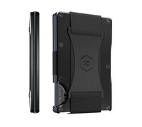 The Ridge Minimalist Slim Wallet for Men - Porte-cartes de crédit avec poche frontale à blocage RFID - Petits portefeuilles pour hommes en aluminium et métal avec sangle pour billets (Noir)