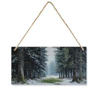 The Road Tall Pine Trees in Winter - Targa artistica da parete in legno, rustica, decorazione da appendere al giardino