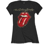 The Rolling Stones Women's Plastered Tongue Short Sleeve T-Shirt S Black