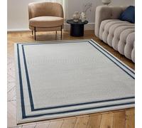 THE RUGS Carmel Modern Area - Tappeto antimacchia, non perde pelo, durevole, per soggiorno e camera da letto, con bordatura blu, 120 x 170 cm