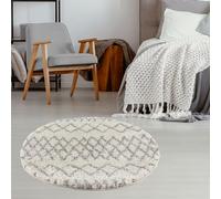 THE RUGS Tappeto moderno dal design marocchino per soggiorno e camera da letto, non perde pelo, facile da pulire, colore: grigio avorio/grigio, 120 cm rotondo