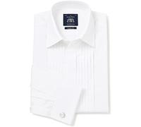 THE SAVILE ROW COMPANY LONDON Camicia da sera bianca da uomo, vestibilità classica, plissettata, con doppio polsino, bianco, 16.5 Neck / 35 Sleeve