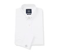 THE SAVILE ROW COMPANY LONDON Camicia da uomo in popeline di cotone con colletto a spillo, vestibilità classica, doppio polsino, bianco, 15 Neck / 33 Sleeve