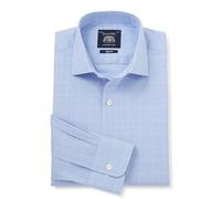 THE SAVILE ROW COMPANY LONDON Camicia formale da uomo slim fit in popeline di cotone a maniche lunghe - polsino singolo, Blu Principe di Galles Check, 16.5 Neck / 35 Sleeve