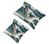 The Sea and Seagulls-122 Trousse per cosmetici, impermeabile, portatile, senza cerniera, 2 pezzi, Multicolore 03, A：7.1x5.8in/18x14.8cm，B:4.7x4.5in/12x11.5cm