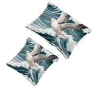 The Sea and Seagulls-122 Trousse per cosmetici, impermeabile, portatile, senza cerniera, 2 pezzi, Multicolore 01, A：7.1x5.8in/18x14.8cm，B:4.7x4.5in/12x11.5cm