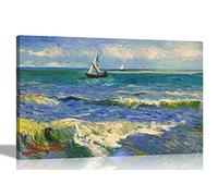 The Sea at Les Saintes-Maries-de-la-Mer di Vincent Van Gogh su tela incorniciata da parete | stampe d'arte moderna decorazione per la casa | Quadro grande 76 x 50 cm