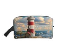 The Seaside Lighthouse Print - Beauty case da viaggio leggero, grande capacità, con cerniera, per cosmetici, bianco, Taglia unica