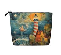 The Seaside Lighthouse Print Cute Waterproof Makeup Bag per le donne Zipper Travel Toiletry Pouch