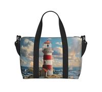 The Seaside Lighthouse Print obliquo across Hand Travel Bag Poliestere Donne Uomini Duffel Overnight Duffel Carry on Tote Bag, Nero, Taglia Unica, Nero, One Size