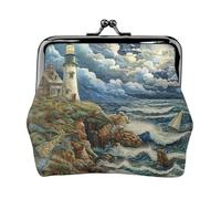 The Seaside Lighthouse Print Vintage Leather Change Purse Elegante Piccolo Portamonete per le Donne Portafoglio Mini