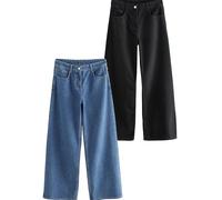 THE SET Donne Confezione da 2 Jeans a Gamba Larga in 100% Cotone Black/Mid Blue 44