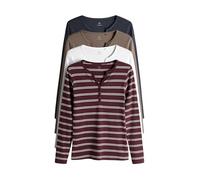 THE SET Donne Confezione da 4 Maglie Serafino a Coste a Maniche Lunghe Burgundy Red Stripe/Navy Blue/Brown/White XL