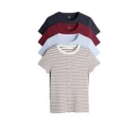 THE SET Donne Confezione da 4 t-Shirt a Maniche Corte a Coste con Bottoni Navy Blue/Red/Light Blue/Stripe S