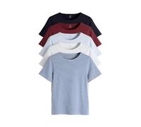 THE SET Donne Confezione da 5 t-Shirt Girocollo Aderenti a Maniche Corte Red/Navy/Stripe/Light Blue/White XS