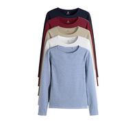 THE SET Donne Conjunto de 5 Camisetas de Cuello Redondo y Manga Larga de Navy/Light Blue Stripe/Red/Stone Brown/White M