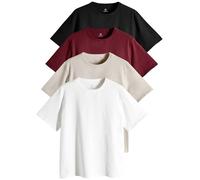 THE SET Next T-Shirt da donnaa Manica Corta Rilassata, 100% Cotone, 4 x Confezione di T-Shirt Black/Dark Red/Warm Stone/Cream S