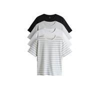 THE SET Next T-Shirt da donnaa Manica Corta Rilassata, 100% Cotone, 4 x Confezione di T-Shirt Black/Stripe/Grey/White L