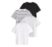 THE SET Next T-Shirt da donnaa Manica Corta Rilassata, 100% Cotone, 4 x Confezione di T-Shirt Nero/Grigio/Bianco/Righe S