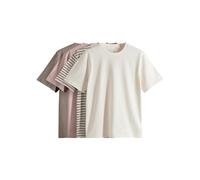 THE SET Next T-Shirt da donnaa Manica Corta Rilassata, 100% Cotone, 4 x Confezione di T-Shirt Rosa Rosa/Striscia Neutra/Crema/Marrone Tortora L