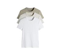 THE SET Next T-Shirt da donnaa Maniche Corte a Coste, Nero, Marrone Scuro e Bianco, Confezione da 3 Magliette Light Khaki/Warm Stone/White M
