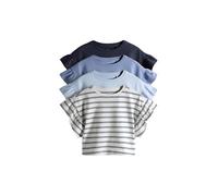 THE SET Ragazza Confezione da 4 T-Shirt in Cotone con Maniche a Volant Navy Blue/Ecru/Stripe 6 Anni