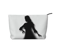 The Shadow of Woman Silhouette Borsa per il trucco in velluto a coste borsa organizer da viaggio borsa cosmetica grande astuccio ampio aperto, Nero , Taglia unica