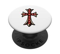 The Shine Red Heart Pave Gold Cross PopSockets PopGrip Adesivo