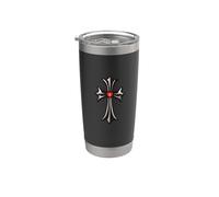 The Shine Red Heart Silver Cross Bicchiere termico in acciaio inox doppia parete