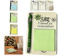 The Shit I Need to Remember Sticky Note Holder,Funny Wooden Memo Pad Organizer,Little Reminders Sticky Note Holder Gift for Your Most Forgetful Coworker,Desktop Message Board (Green)