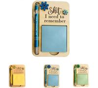 The Shit I Need to Remember Sticky Note Holder,The Perfect Gag Gift for Your Most Forgetful Coworker,Funny Wooden Memo Pad Organizer with Pen,Office Desk Accessory Gifts (Blue)