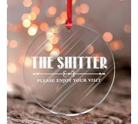 The Shitter - Decorazione da parete in acrilico con scritta in lingua inglese "Please Enjoy Your Visit", decorazione da parete, albero e porta, trasparente, rotondo, per amici e famiglie