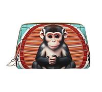 The Silent Monkey - Borsa per cosmetici in pelle, impermeabile, da viaggio, con cerniera, da donna, colore: marrone, bianco, Taglia unica