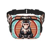 The Silent Monkey - Marsupio alla moda con stampa scimmia, unisex, borsa messenger alla moda, da viaggio, nero, taglia unica